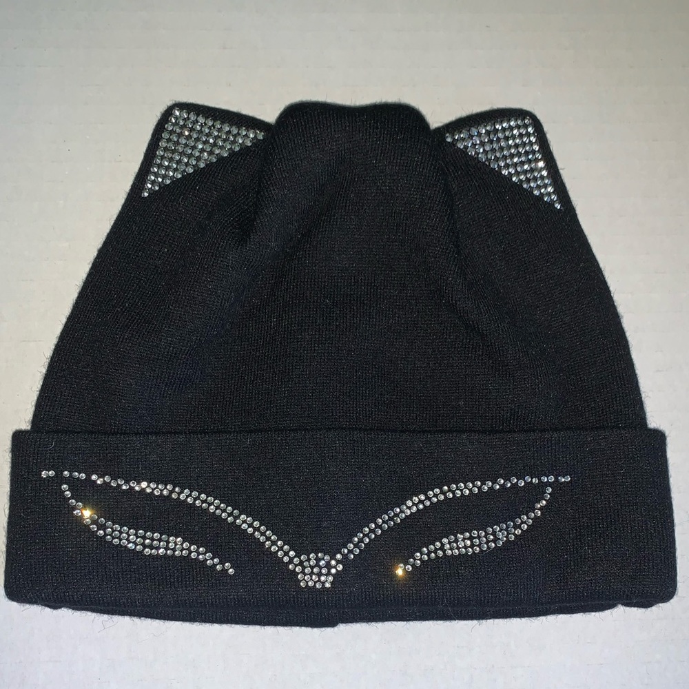 New Cat Eyes Rinestone Womens Beanie Black